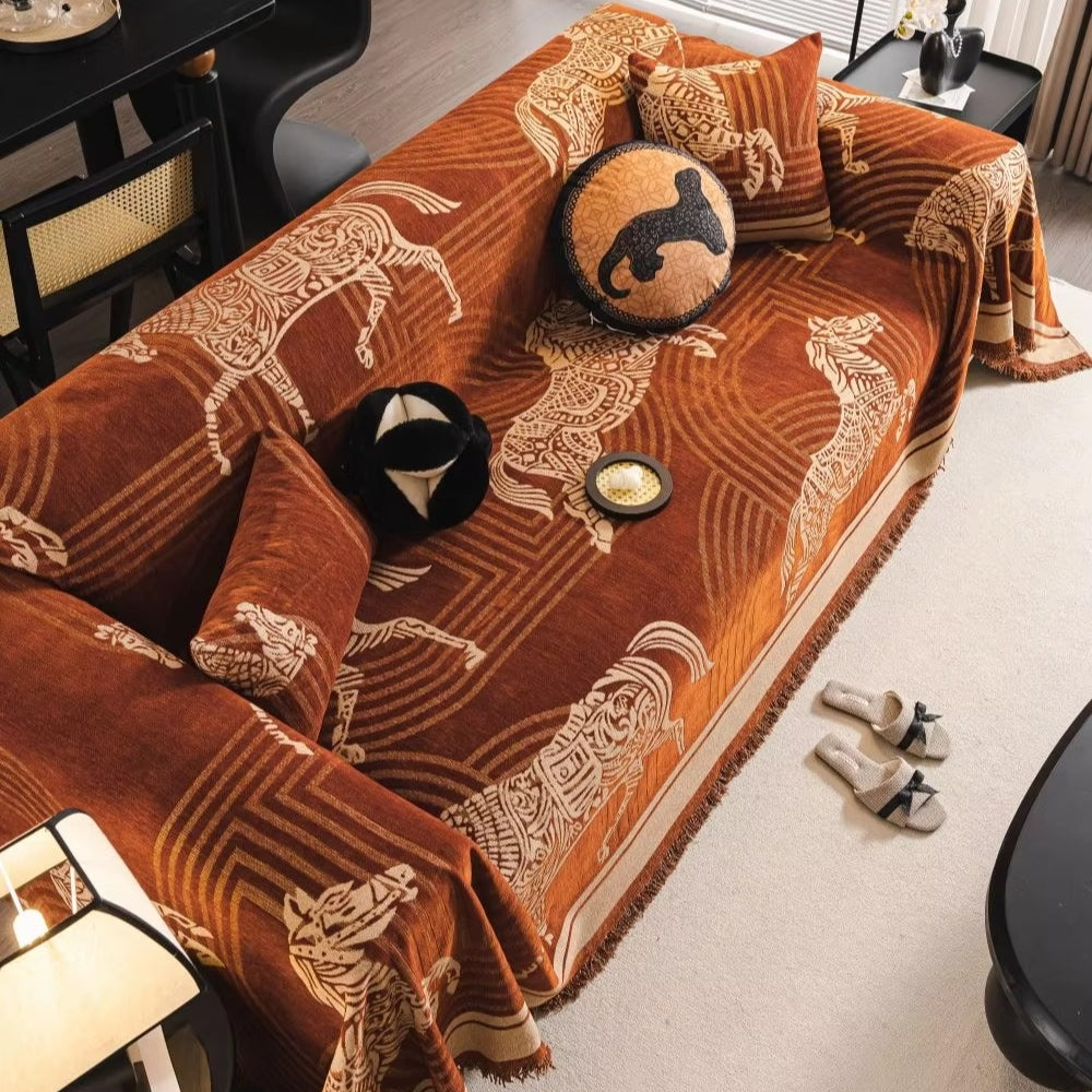 Chenille Horse Print All-Season Sofa Cover