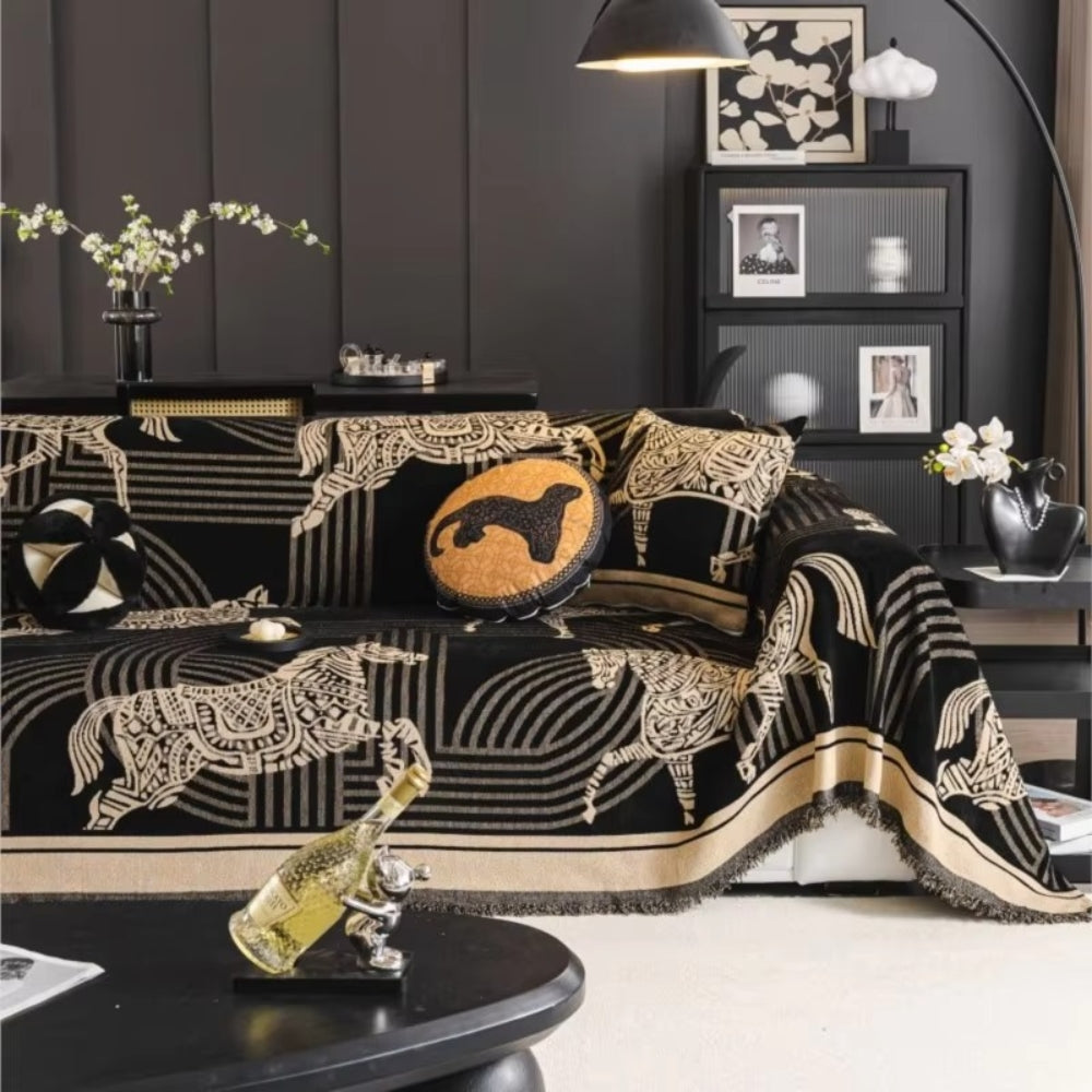Chenille Horse Print All-Season Sofa Cover