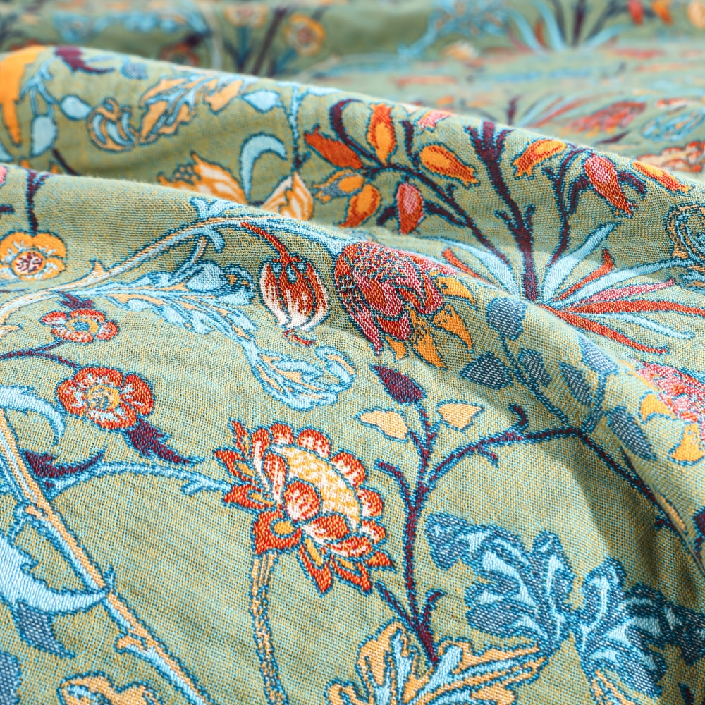 Reversible Floral Cotton Blanket with Tassels