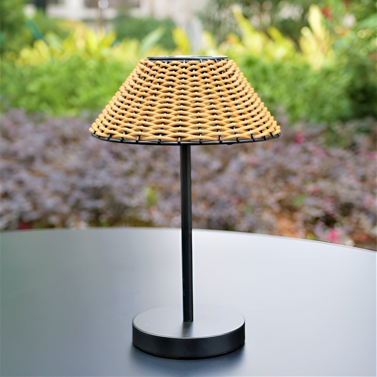 Solar-Powered Woven Table Lamp - Weatherproof Outdoor Lighting