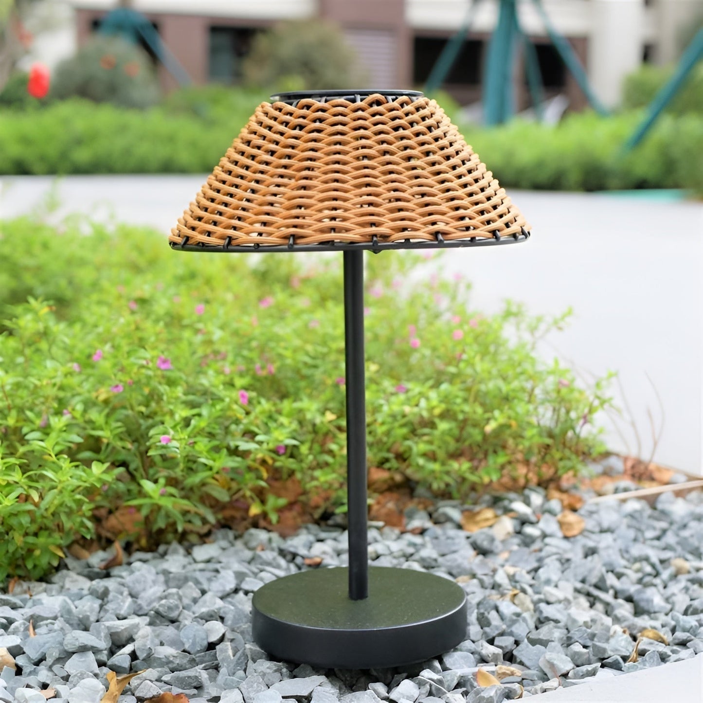 Solar-Powered Woven Table Lamp - Weatherproof Outdoor Lighting