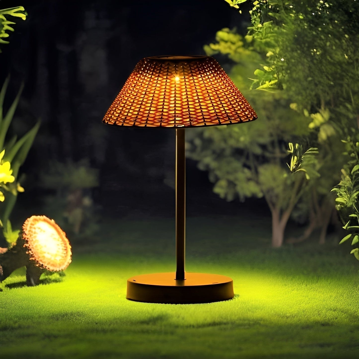 Solar-Powered Woven Table Lamp - Weatherproof Outdoor Lighting