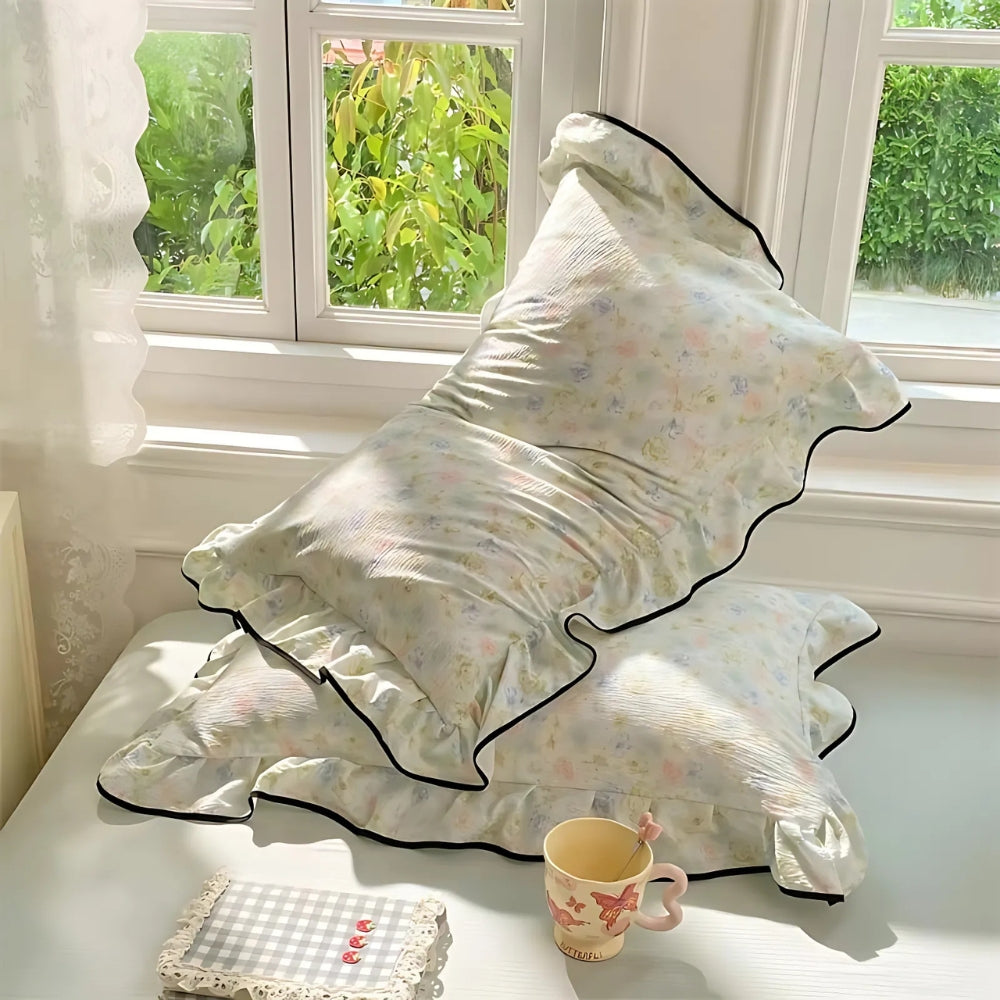 Floral Ruffled Lace Pillowcases in Soft Gauze