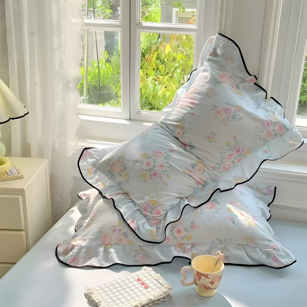Floral Ruffled Lace Pillowcases in Soft Gauze