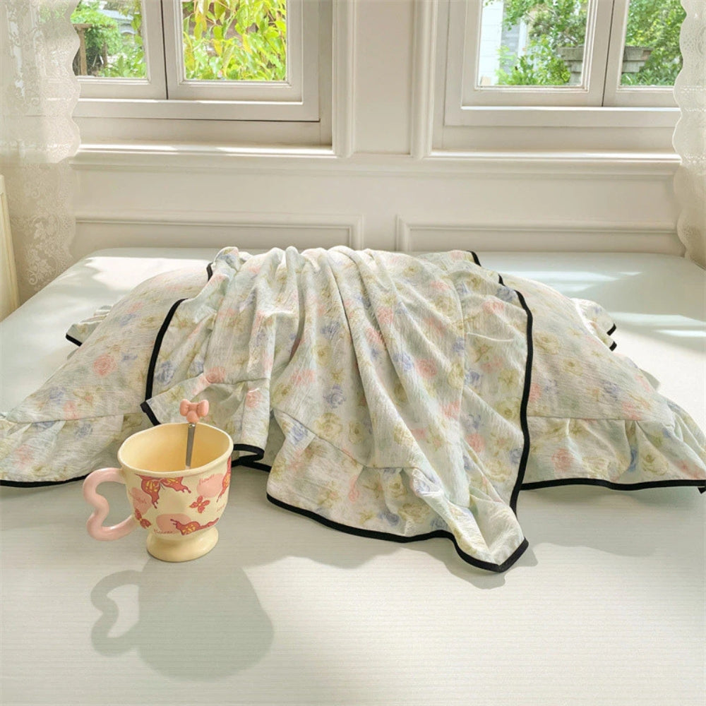 Floral Ruffled Lace Pillowcases in Soft Gauze