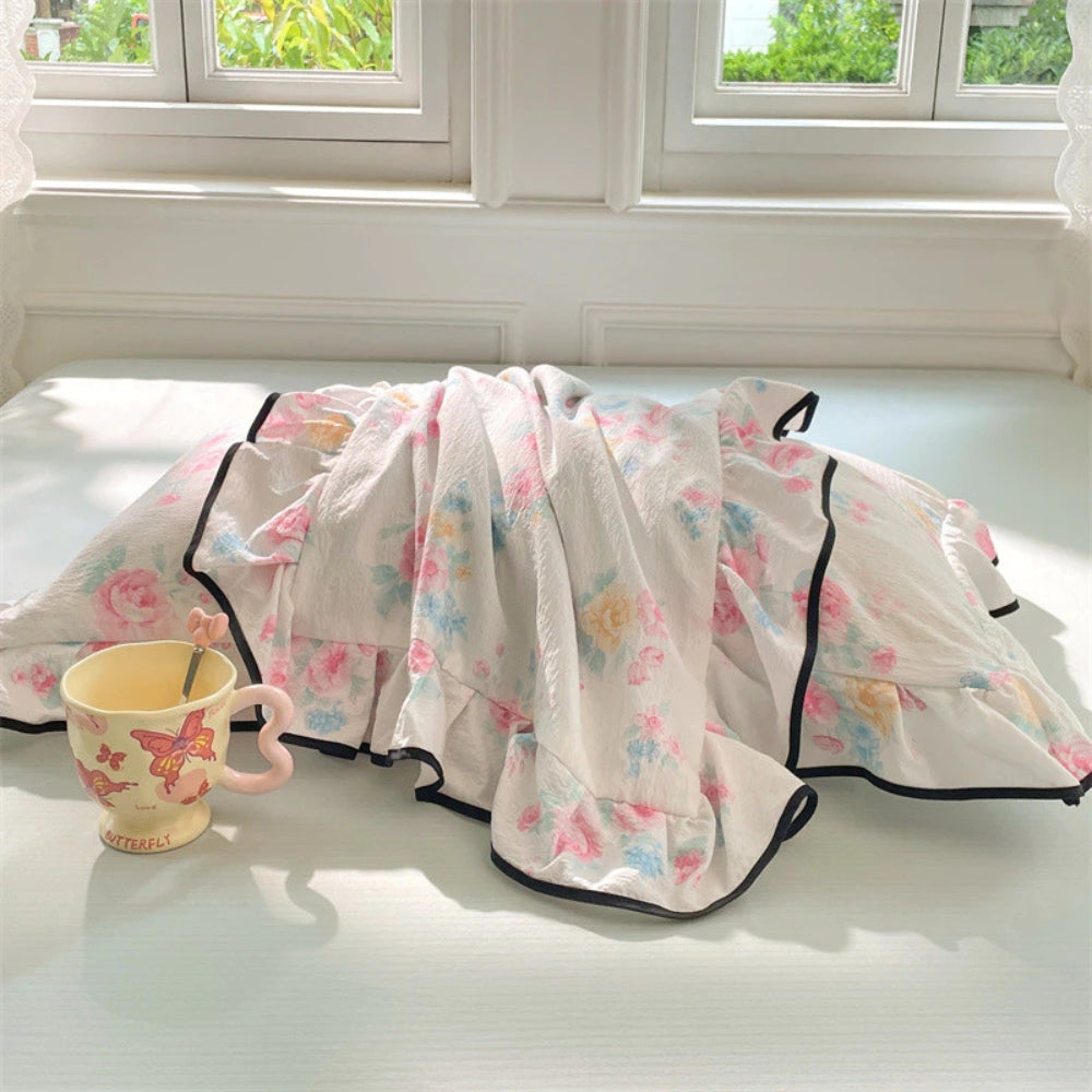 Floral Ruffled Lace Pillowcases in Soft Gauze
