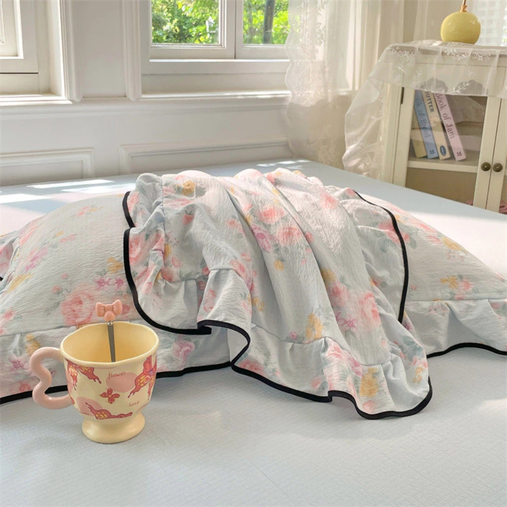 Floral Ruffled Lace Pillowcases in Soft Gauze