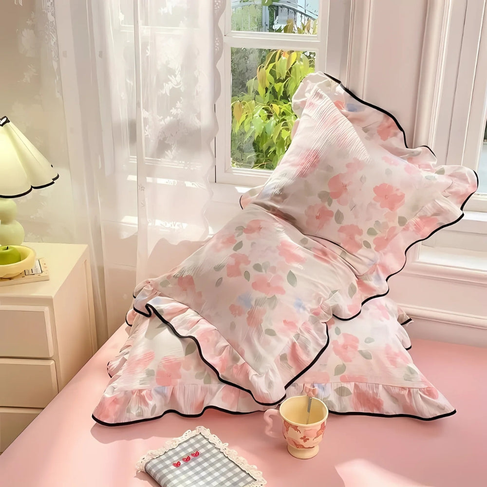 Floral Ruffled Lace Pillowcases in Soft Gauze