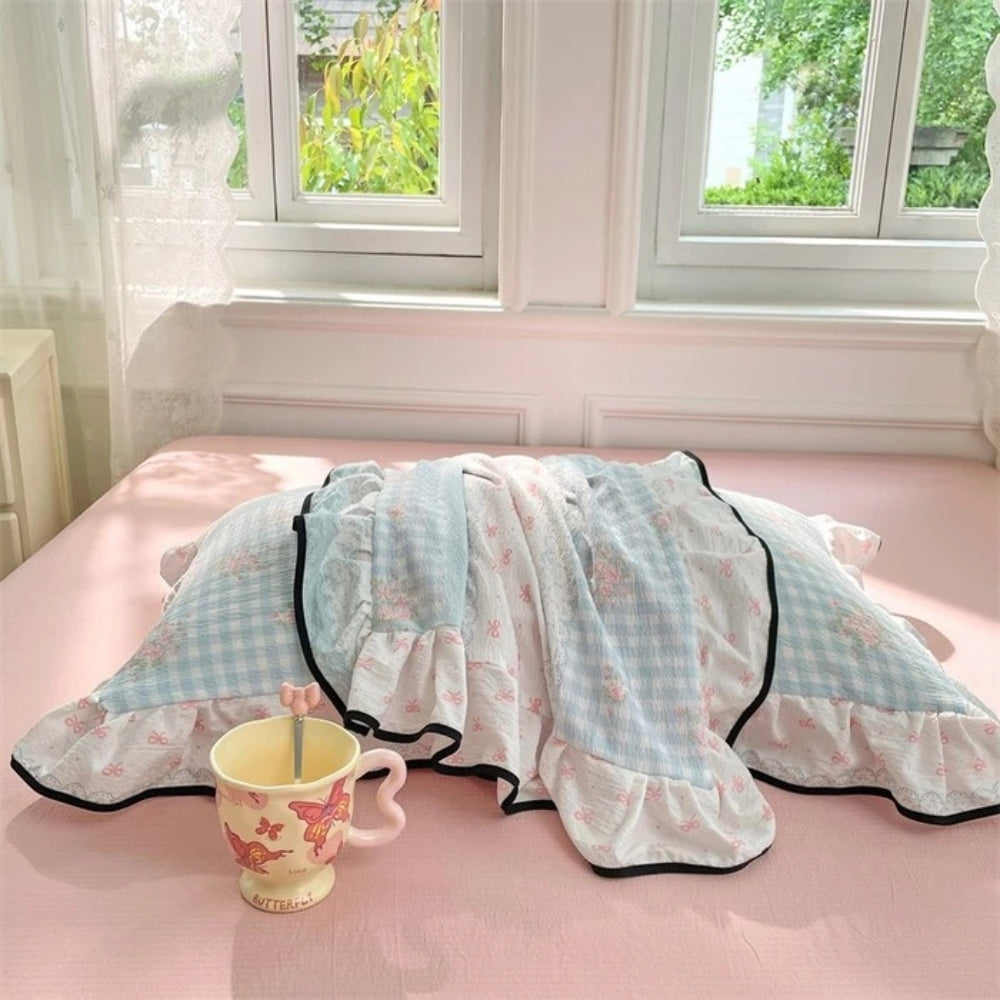 Floral Ruffled Lace Pillowcases in Soft Gauze