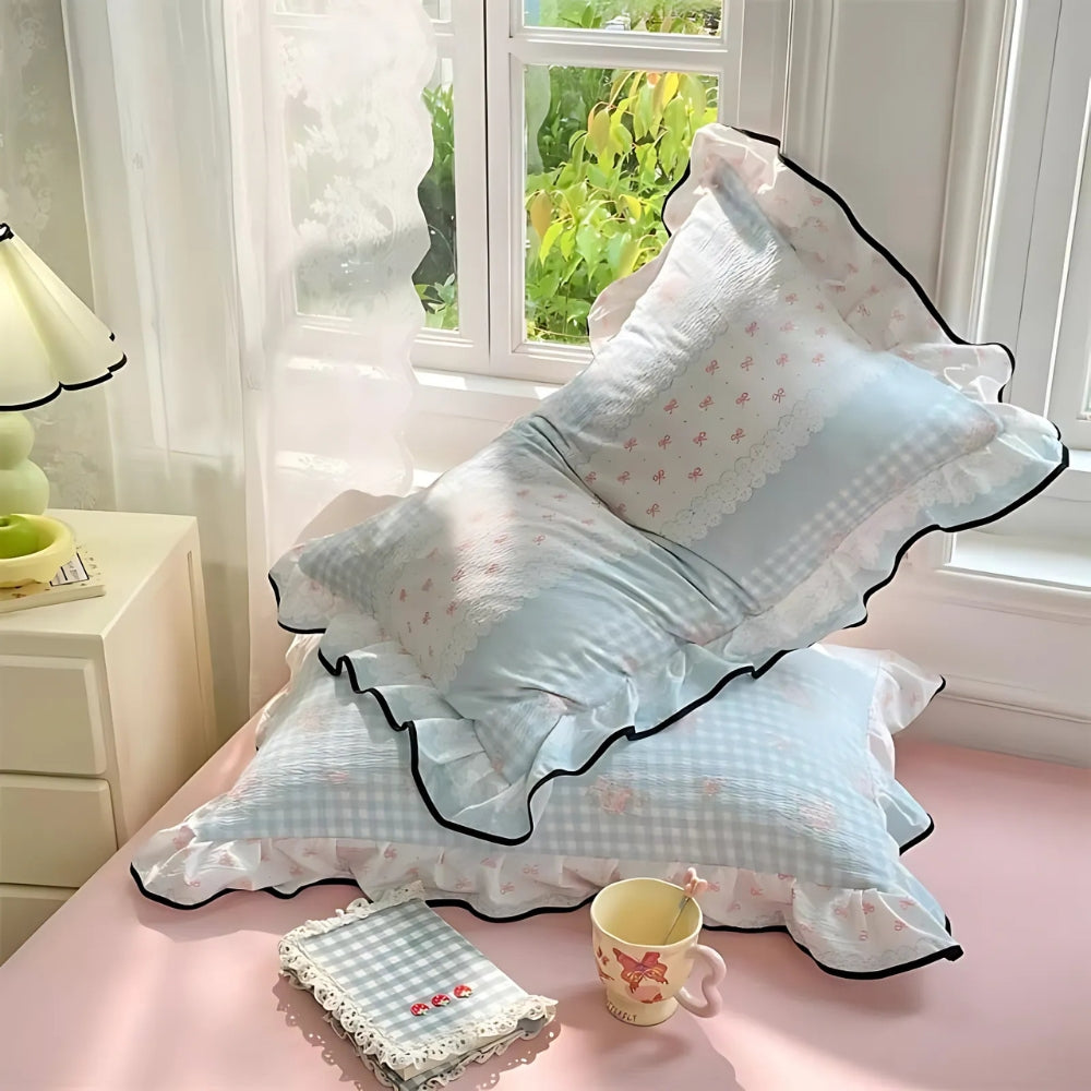 Floral Ruffled Lace Pillowcases in Soft Gauze