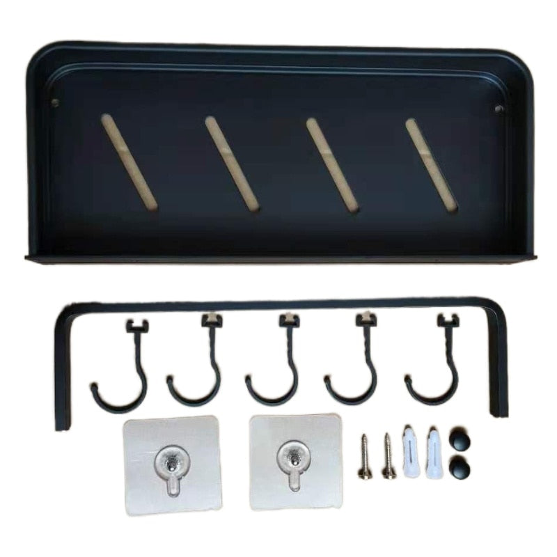 Rust-Resistant Corner Bathroom Shelf with Hooks and Rod