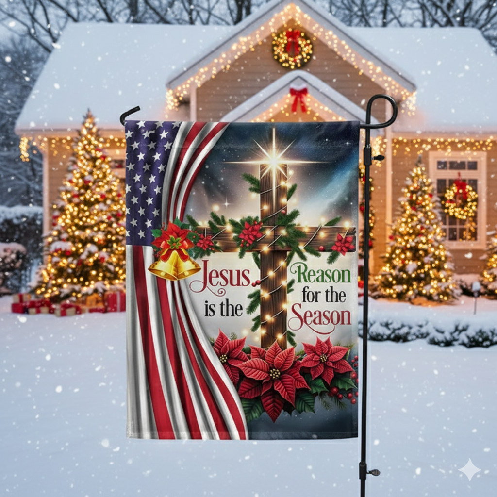Jesus Is The Reason For The Season Christmas Flag - Double-Sided Canvas Decor