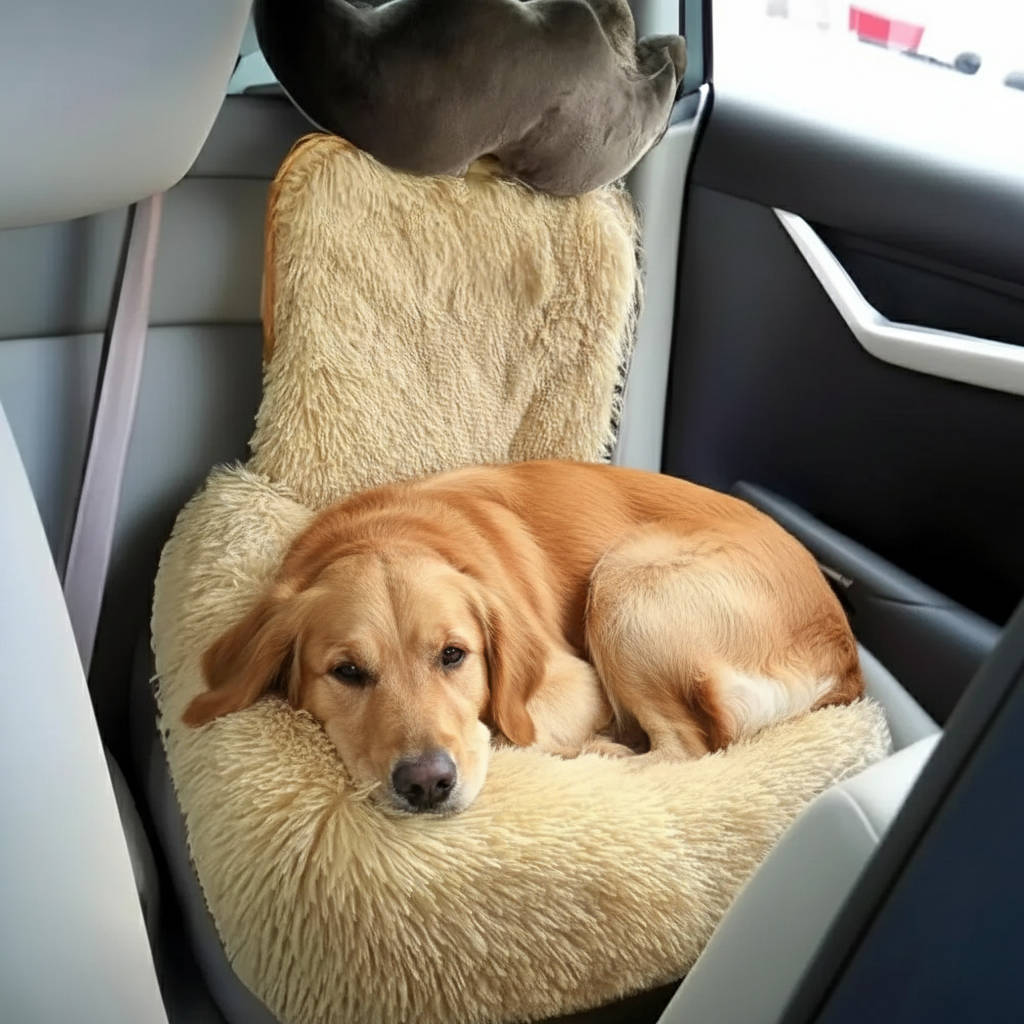 High Backrest Dog Car Bed with Non-Slip Base