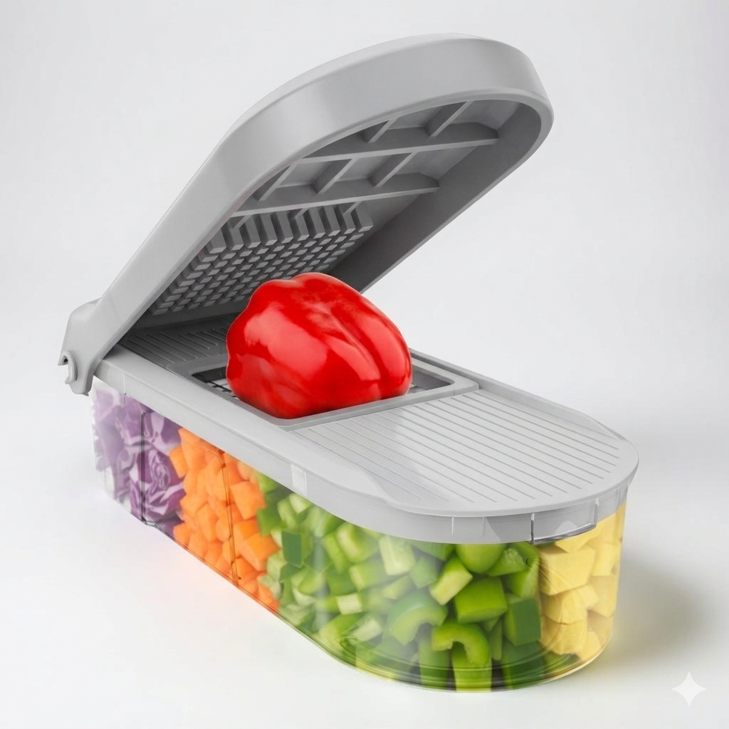 7-in-1 Manual Vegetable Chopper with Interchangeable Blades and 1.2L Container