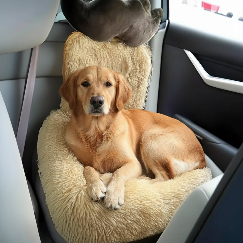 High Backrest Dog Car Bed with Non-Slip Base