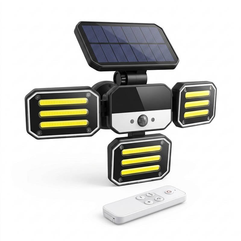 Solar Motion Sensor Floodlight with Remote Control, Waterproof Adjustable LED Security Light