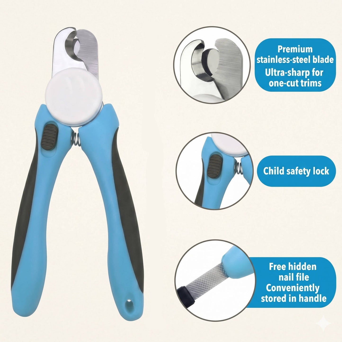 Stainless Steel Pet Nail Clippers with Safety Guard and Built-In File for Dogs and Cats