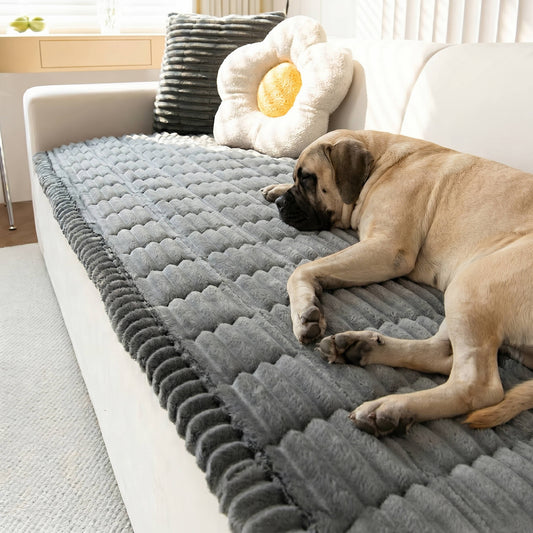 Non-Slip Fuzzy Pet Couch Cover for 2-3 Cushion Sofas, Washable Furniture Protector