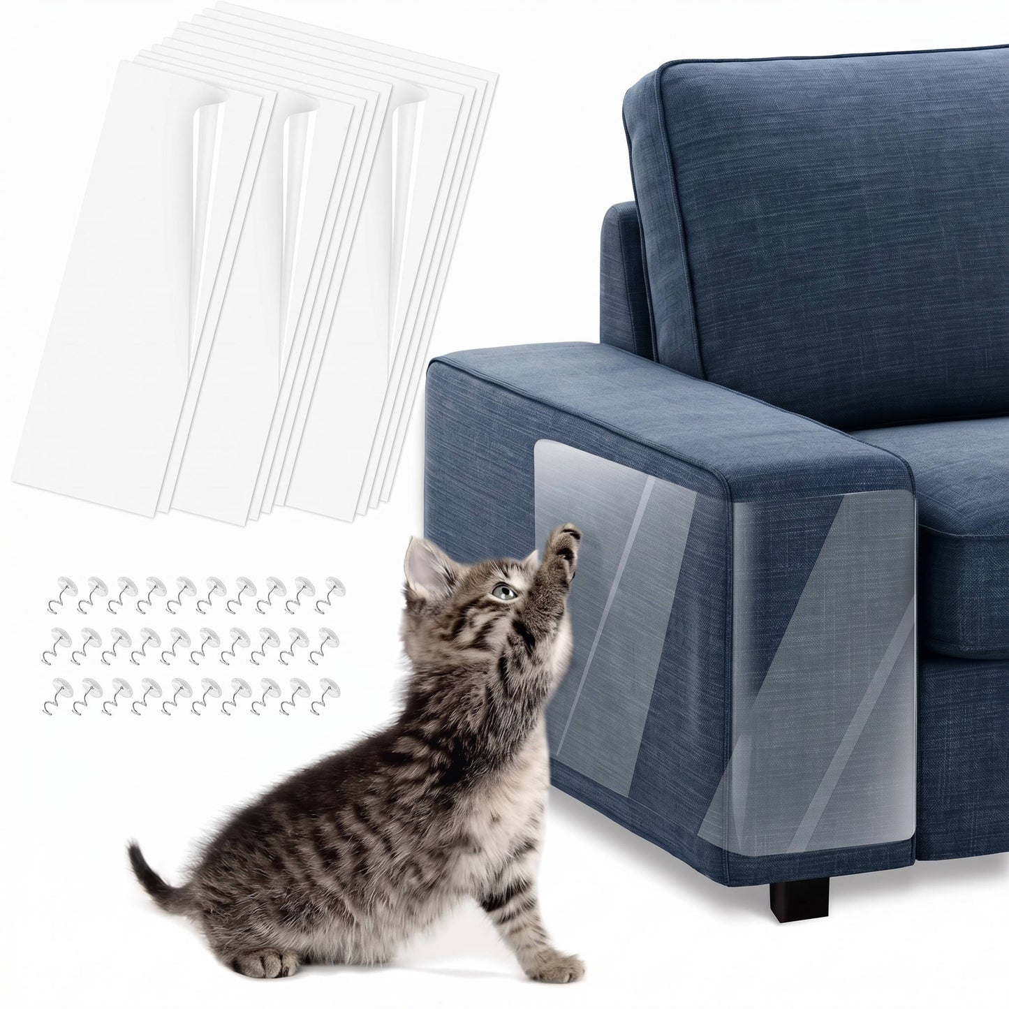 Clear Heavy-Duty Cat Scratch Furniture Protectors with Twist Pins - 10 Pack