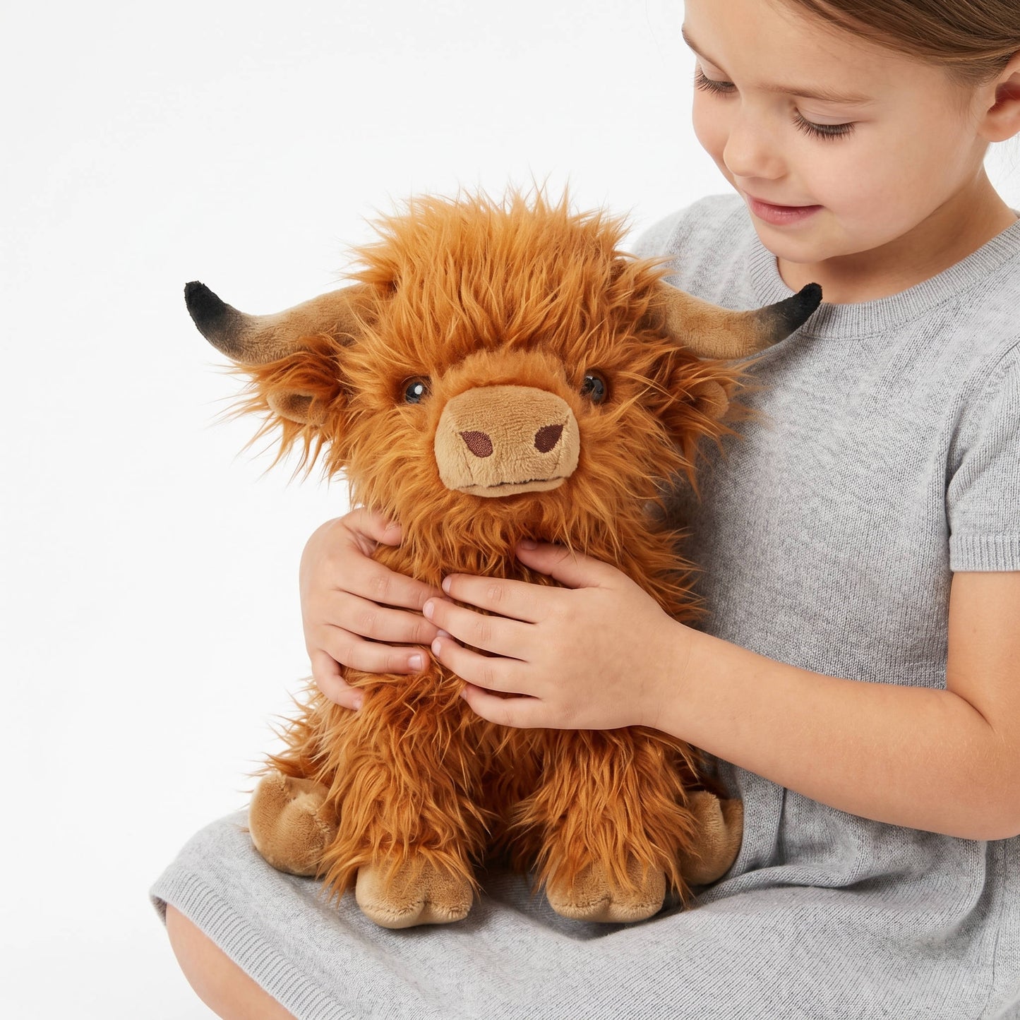Handmade Plush Cow Stuffed Animal Toy with Fluffy Fur and Expressive Eyes