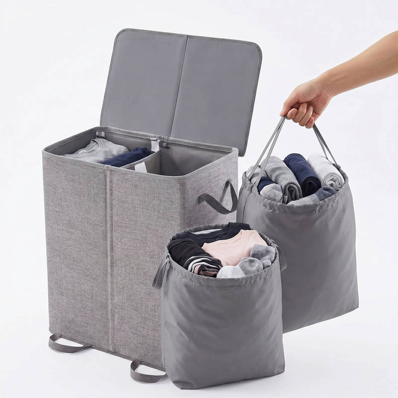 Large Foldable Laundry Hamper with Removable Bags and Reinforced Handles