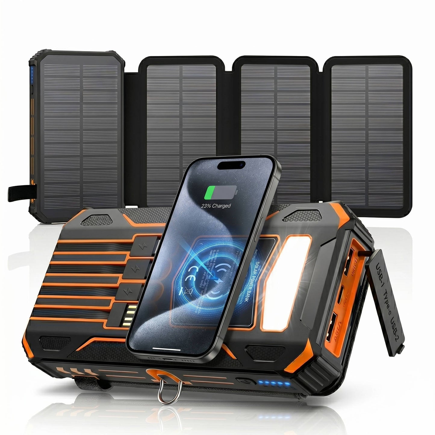 48000mAh Solar Power Bank with Wireless Charging and 4 Built-in Cables