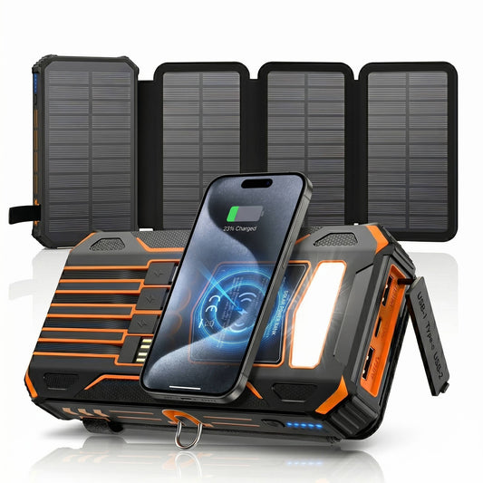 48000mAh Solar Power Bank with Wireless Charging and 4 Built-in Cables