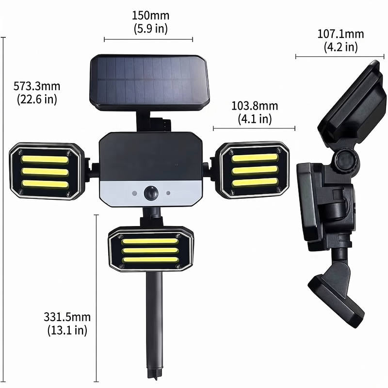 Solar Motion Sensor Floodlight with Remote Control, Waterproof Adjustable LED Security Light