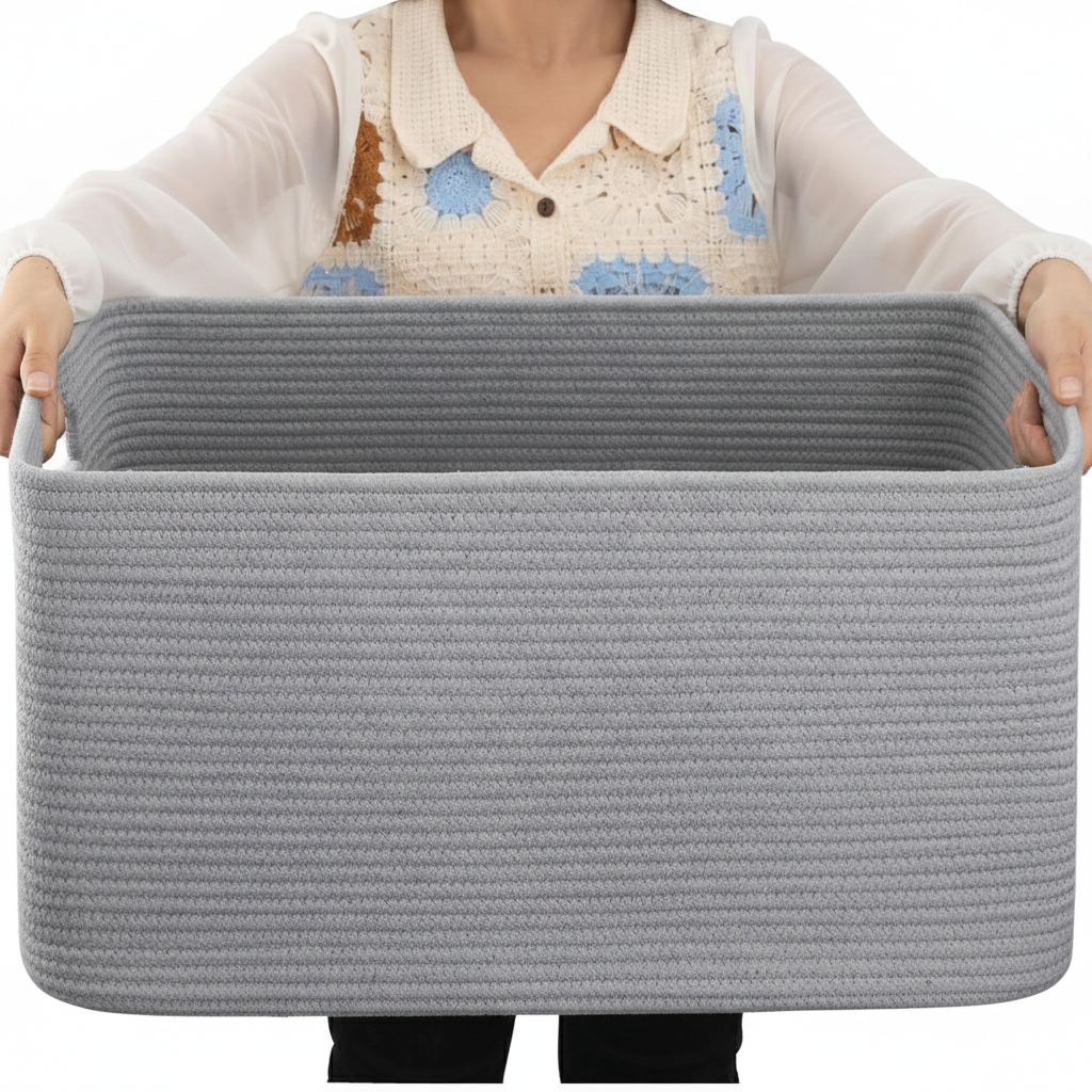 Large Rectangular Rope Storage Basket with Handles