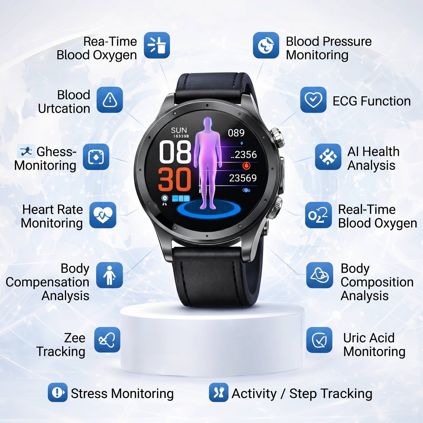 Glucose Monitoring Smartwatch with AMOLED Display and Activity Tracking
