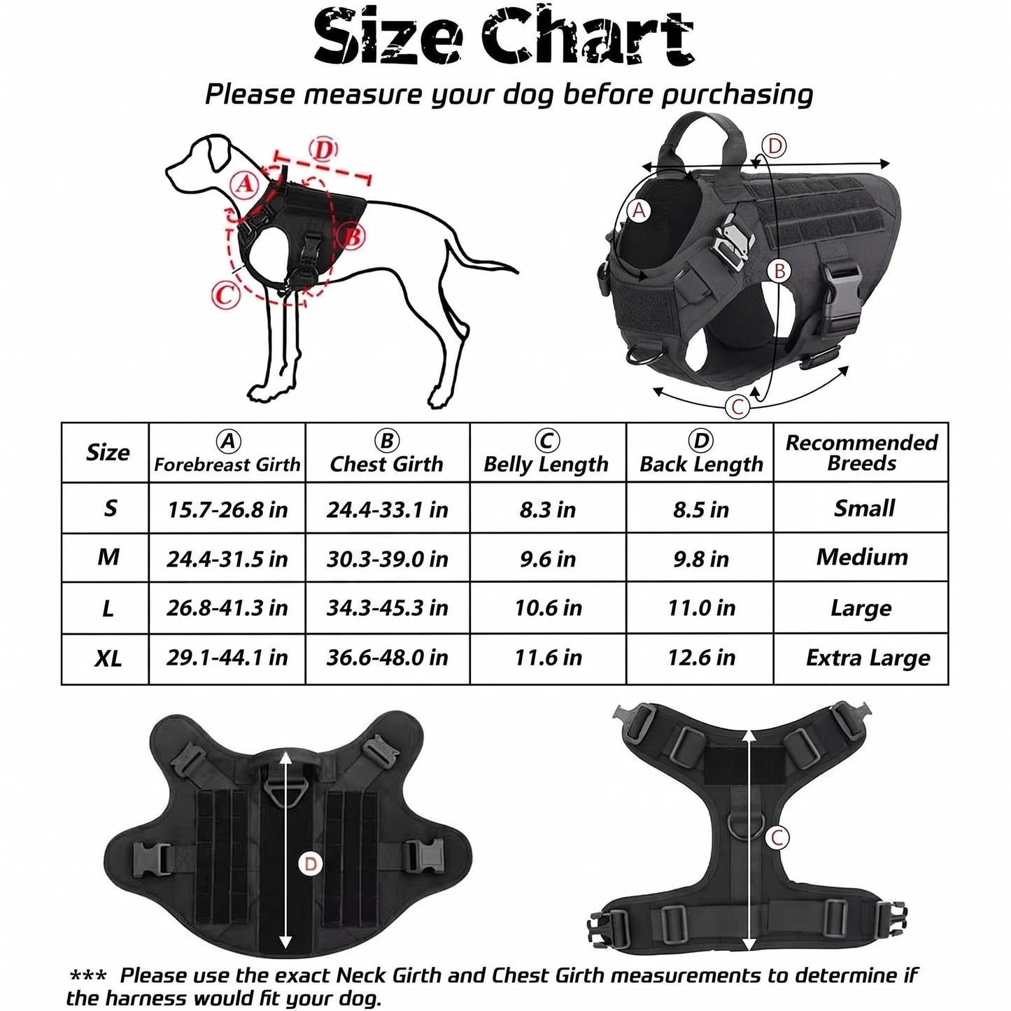 Adjustable Tactical Dog Vest Harness with Leash and Collar for Medium to Large Breeds