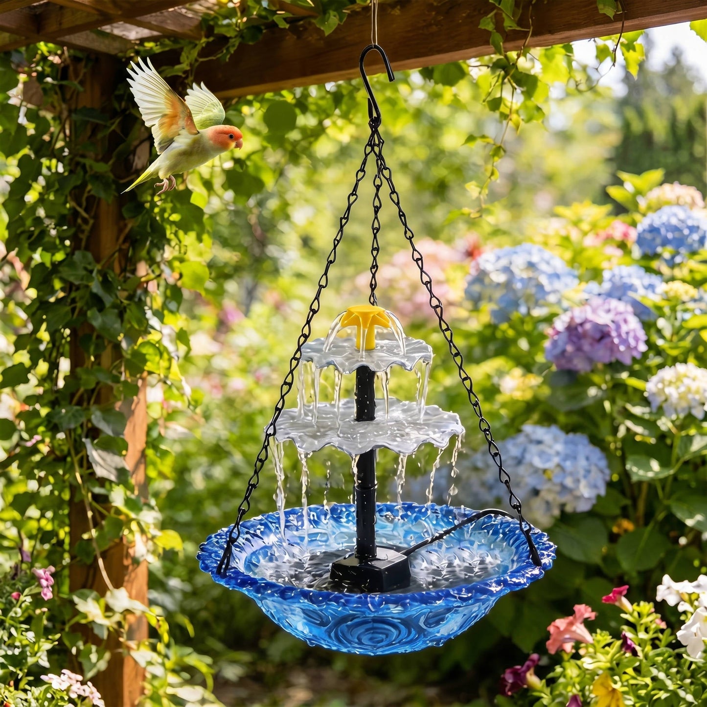 Solar Hanging Bird Bath Fountain with Two-Tier Waterfall