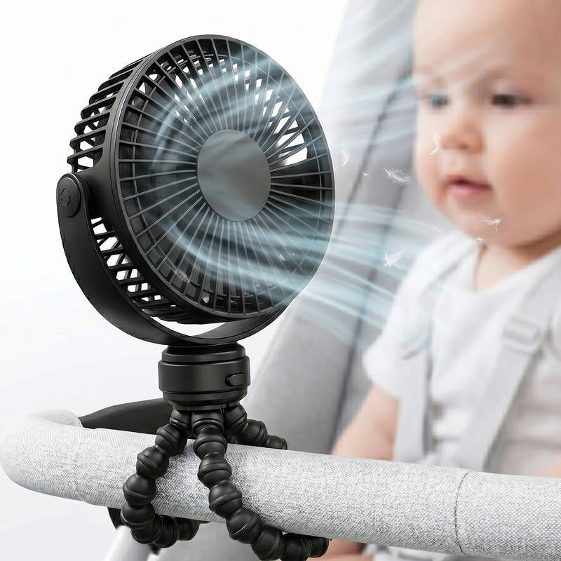 Rechargeable Portable Stroller Fan with LED Display, 5 Speed Clip-On Design for Baby Comfort