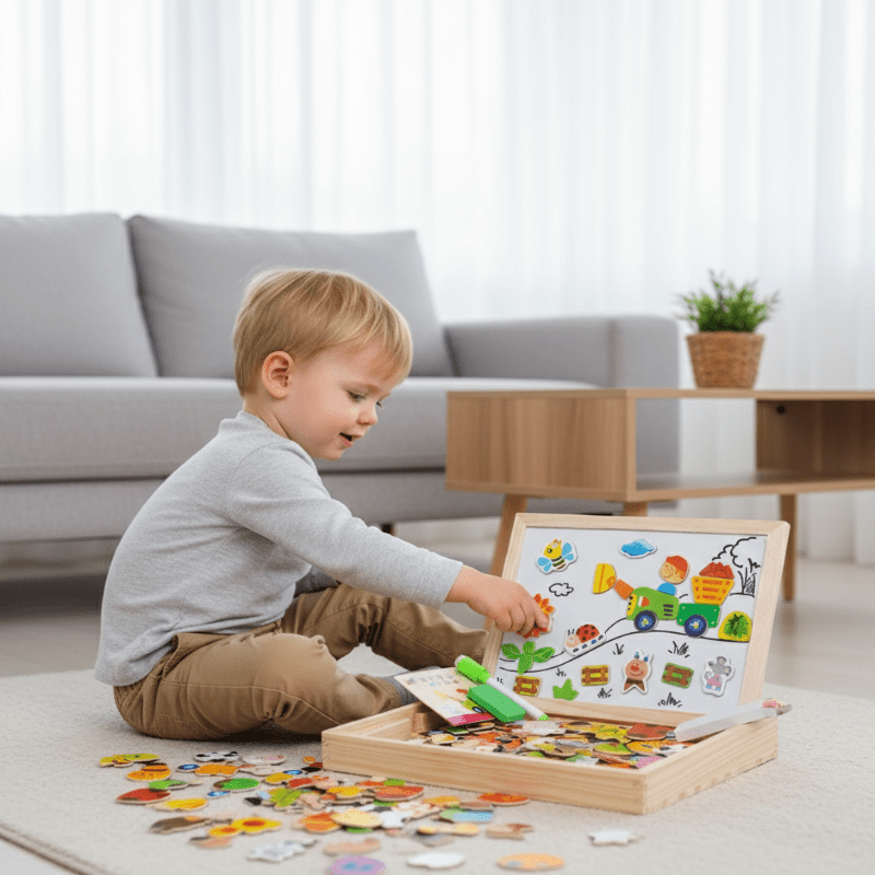2-in-1 Montessori Drawing Board with Magnetic Surface & Chalkboard for Kids