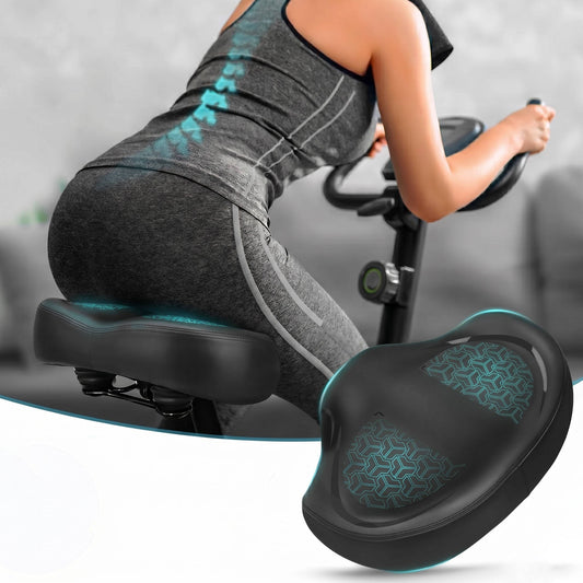 Noseless Wide Bike Seat Cushion with Memory Foam and Gel, Extra Padded Saddle for Peloton and Cruiser Bikes