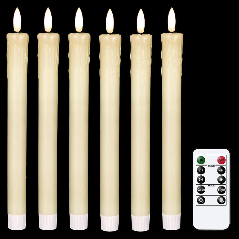 Flameless Flickering Taper Candles with Remote Control and Timer, Genuine Wax, Battery-Operated