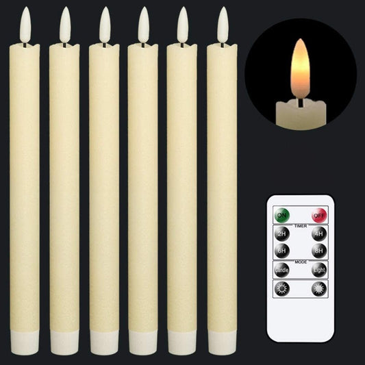 Flameless Flickering Taper Candles with Remote Control and Timer, Genuine Wax, Battery-Operated