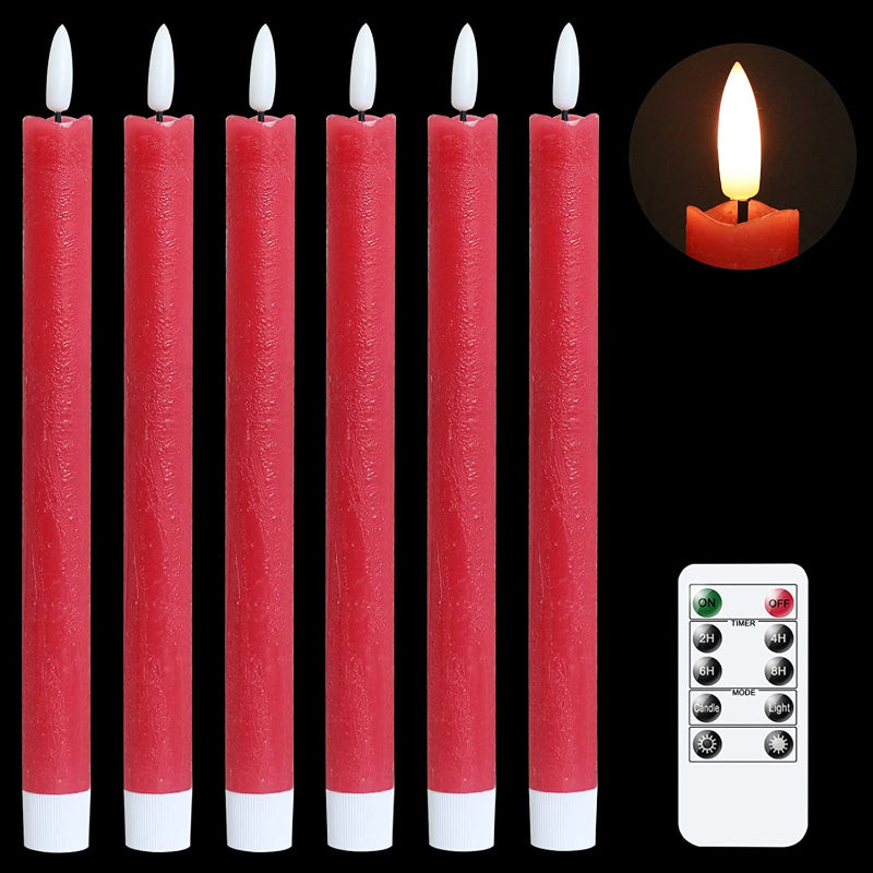 Flameless Flickering Taper Candles with Remote Control and Timer, Genuine Wax, Battery-Operated