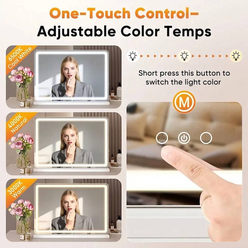 Dimmable LED Vanity Mirror with 3 Color Modes and Touch Control