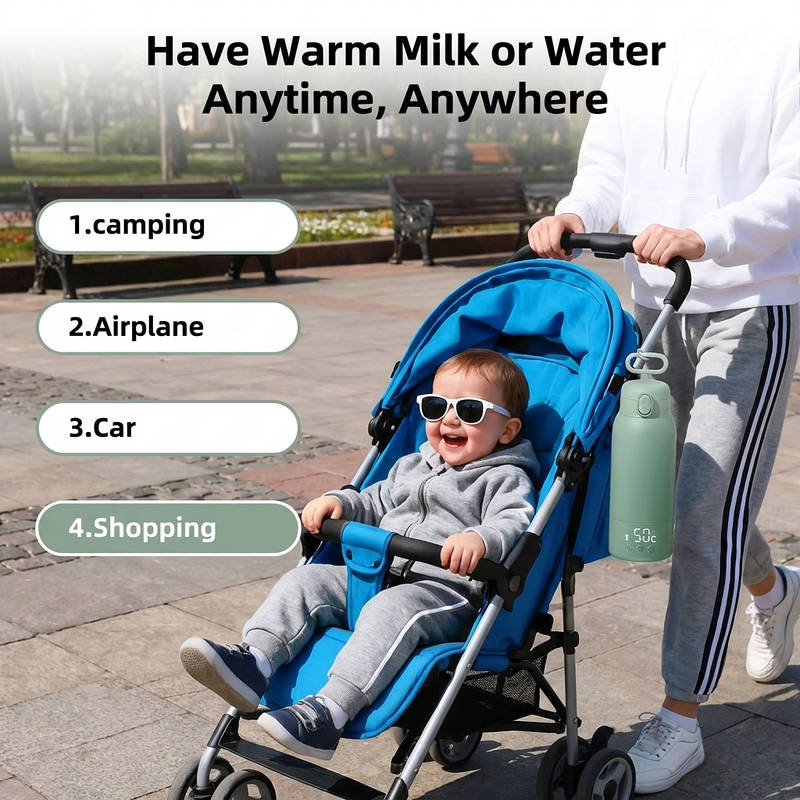 Rechargeable Portable Baby Bottle Warmer with LED Display, 17oz Stainless Steel, Fast Heating