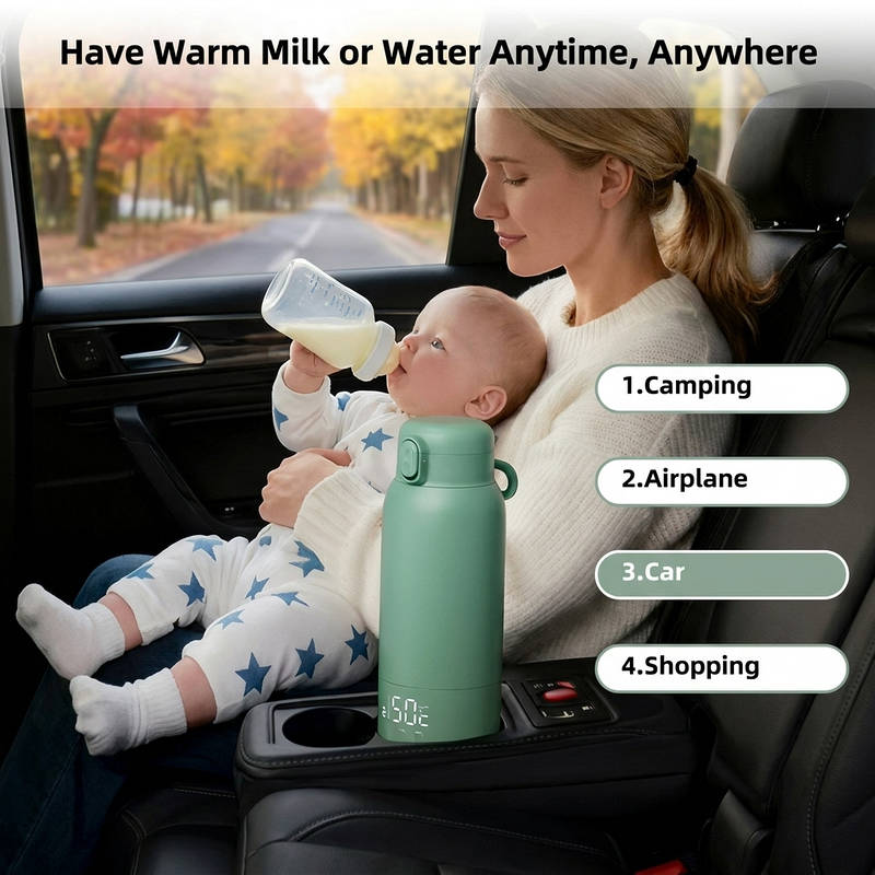 Rechargeable Portable Baby Bottle Warmer with LED Display, 17oz Stainless Steel, Fast Heating