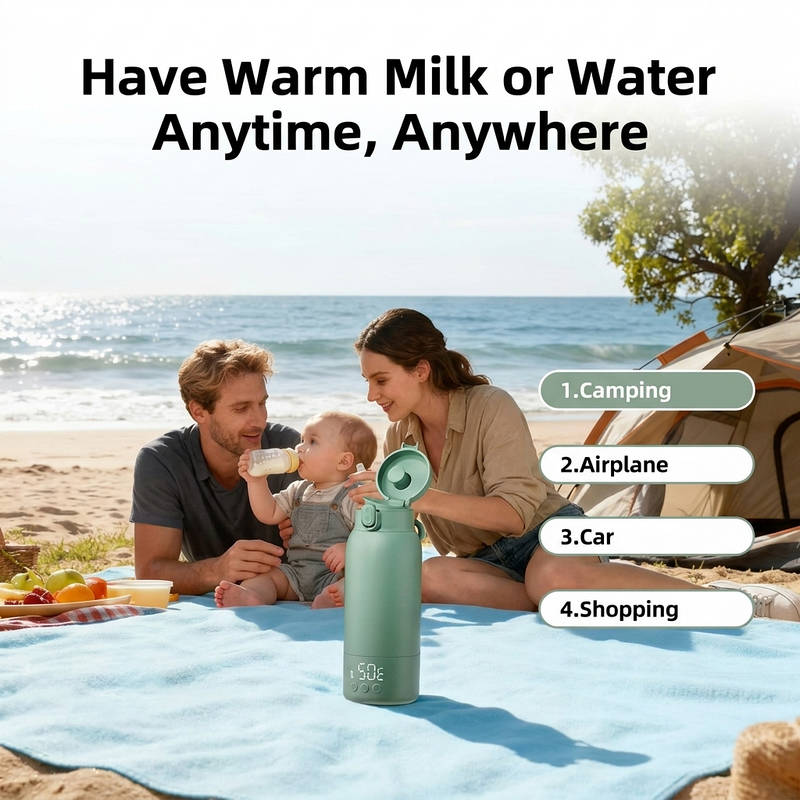 Rechargeable Portable Baby Bottle Warmer with LED Display, 17oz Stainless Steel, Fast Heating