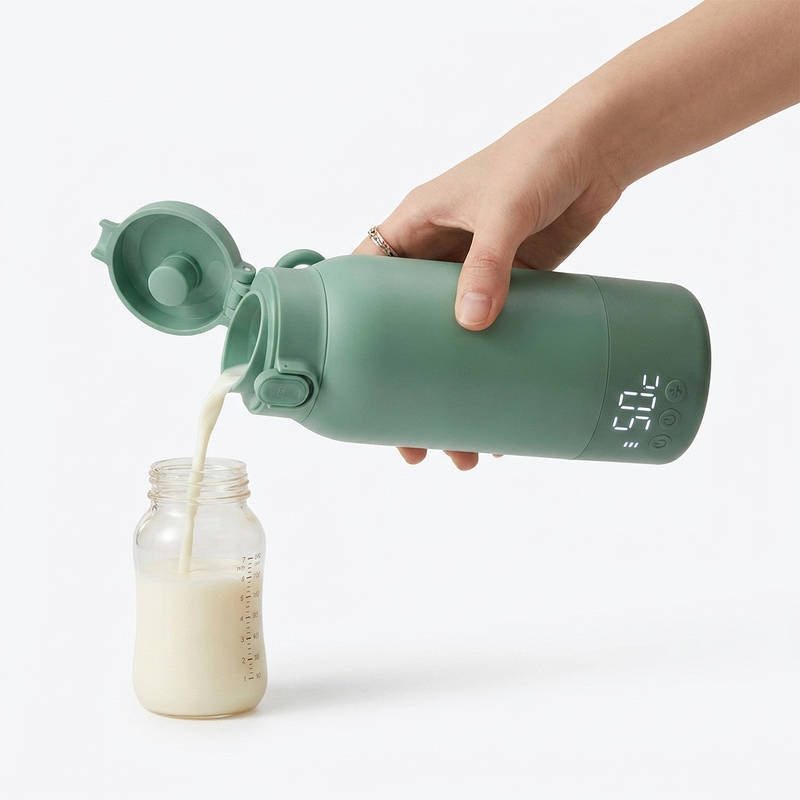 Rechargeable Portable Baby Bottle Warmer with LED Display, 17oz Stainless Steel, Fast Heating