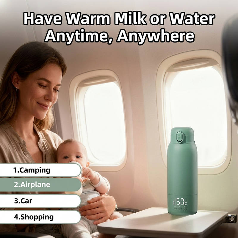 Rechargeable Portable Baby Bottle Warmer with LED Display, 17oz Stainless Steel, Fast Heating