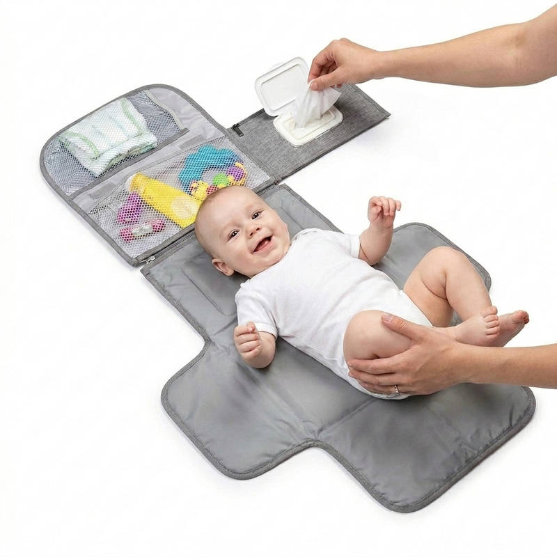Portable Waterproof Diaper Changing Pad with Wipes Pocket and Head Pillow