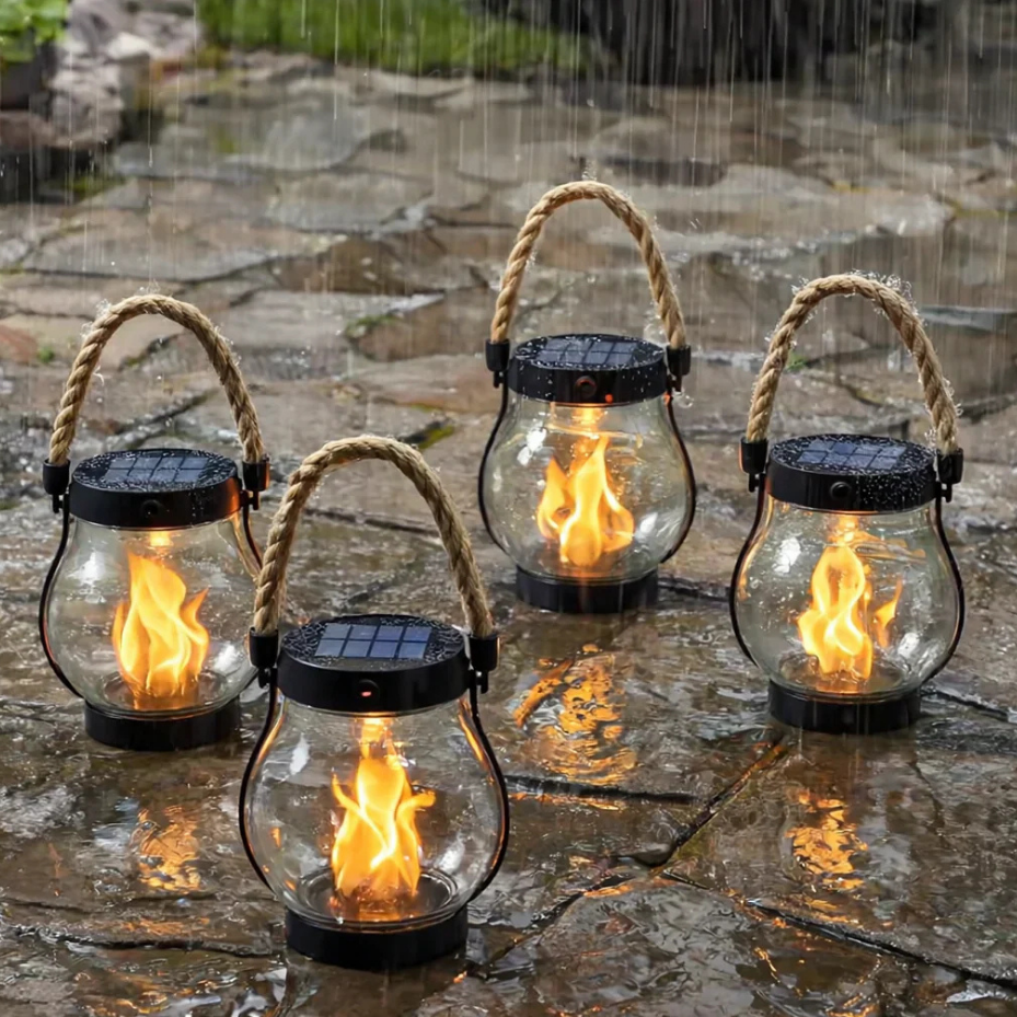 Solar Lantern with Realistic Flickering Flame Effect for Outdoor Use