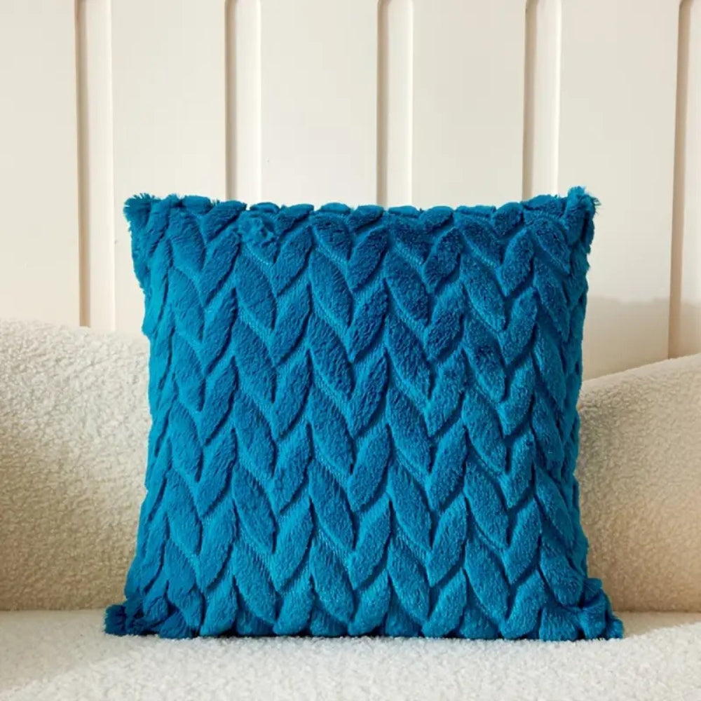 Geo Leaves Embroidered Microfiber Cushion Cover