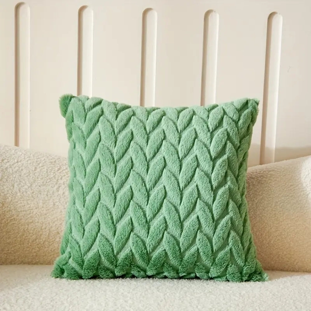 Geo Leaves Embroidered Microfiber Cushion Cover