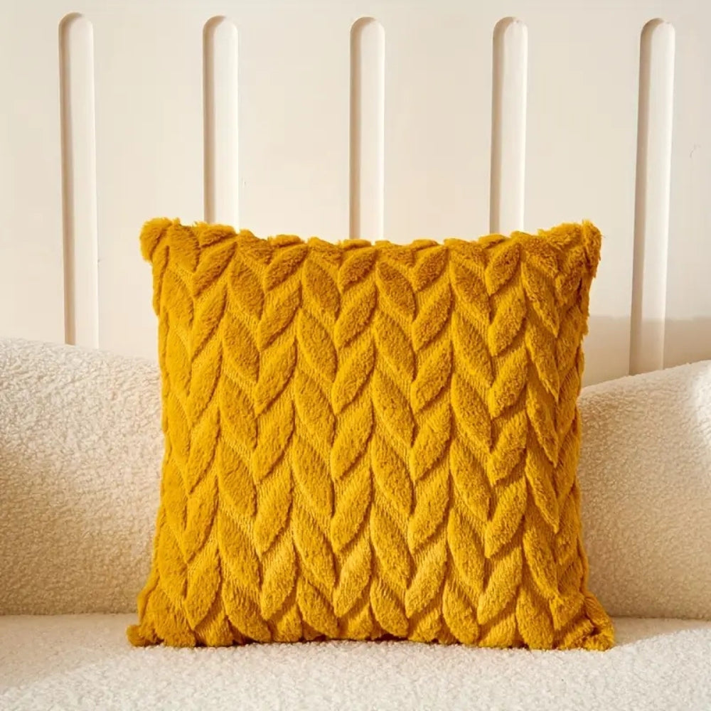 Geo Leaves Embroidered Microfiber Cushion Cover