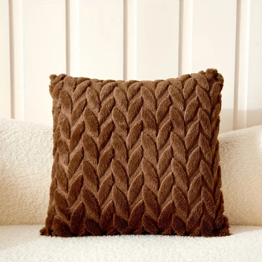 Geo Leaves Embroidered Microfiber Cushion Cover